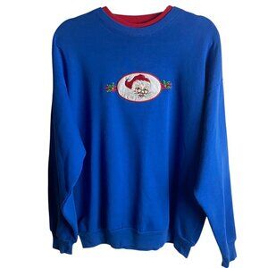 Vintage M&C Sportswear L Crew Neck Sweatshirt Embroidered Santa Blue Christmas